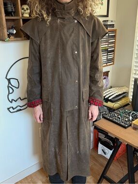 Vintage 80s 90s Brown Waxed Cotton Riding Coat by Foxfire Australia ~ Size XL